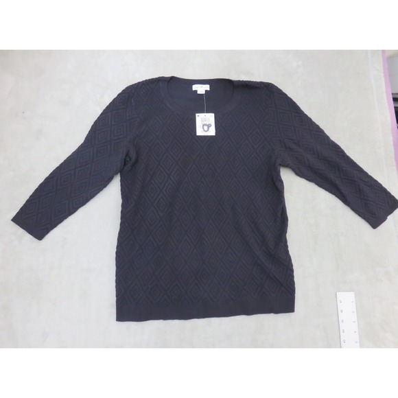 Jaclyn Smith Collection Sweaters - Jaclyn Smith Collection Black Diamond Textured Knit Sweater XXL 3/4 Sleeve NEW